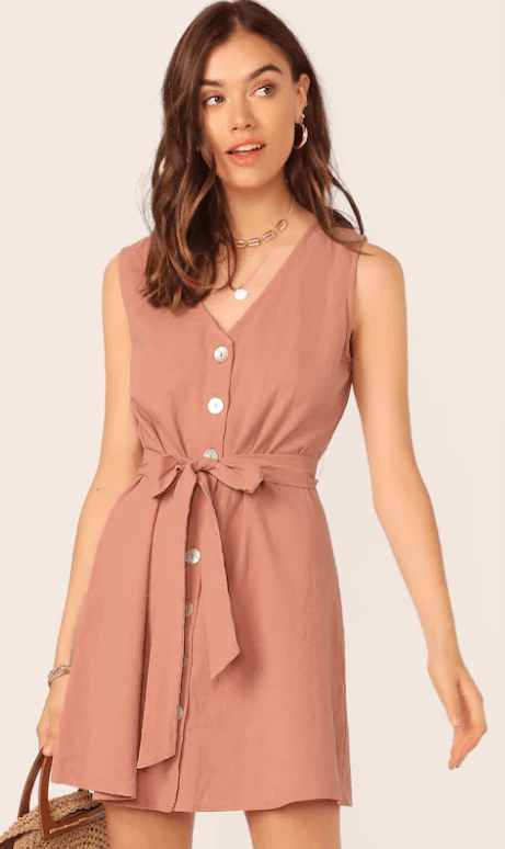 Shein -  Single Breasted Belted Dress - Discount