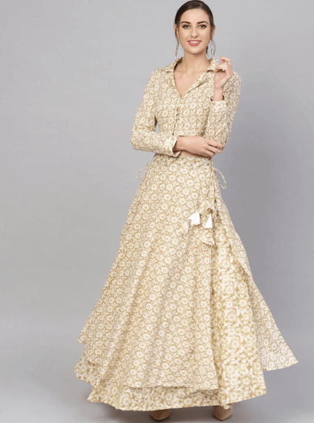 Myntra - Women Beige & Off White  Ready to Wear Lehenga