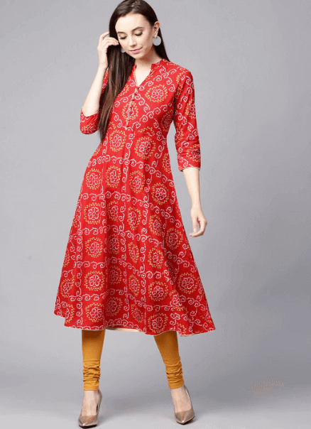 Myntra - Women Red & White Bandhani Kurta